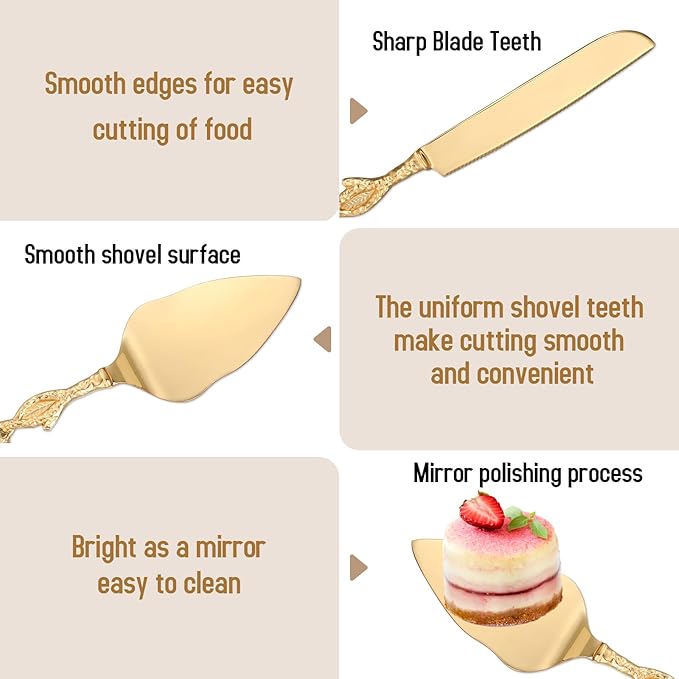 Cake Cutting Set for Wedding, Personalized Gold Cake Knife and Server Set - Image 3