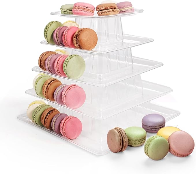 5 Tiers Square Macaron Tower Stand, Plastic Transparent Cake Stand Macaroon by Ufurty