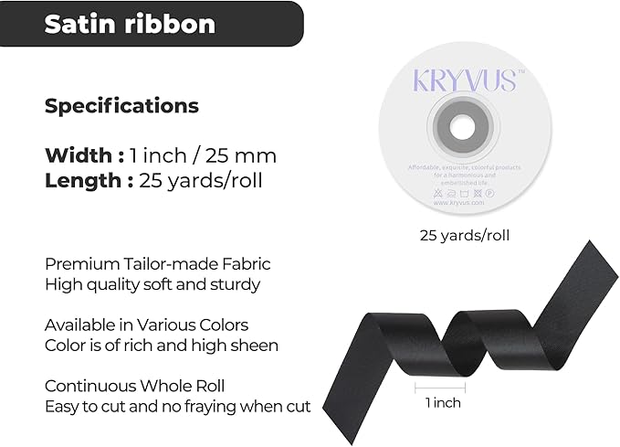 Black Satin Ribbon 1 inch X Continuous 25 Yards, Single Face Polyester Ribbon - Image 3
