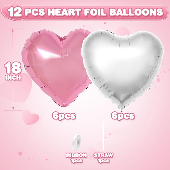 Pink Silver Heart Balloons - Image 2