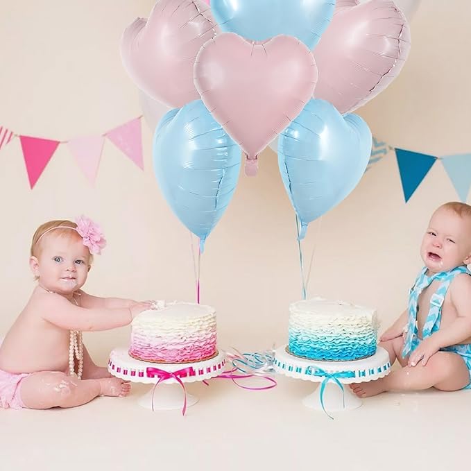 TONIFUL 15Pcs 18 Inch Heart Balloons Pastel Pink Blue Heart Shape Foil Mylar - Image 5