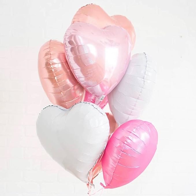 10Pcs Grey White Foil Heart Shaped Balloons 18 Inch Mylar - Image 6