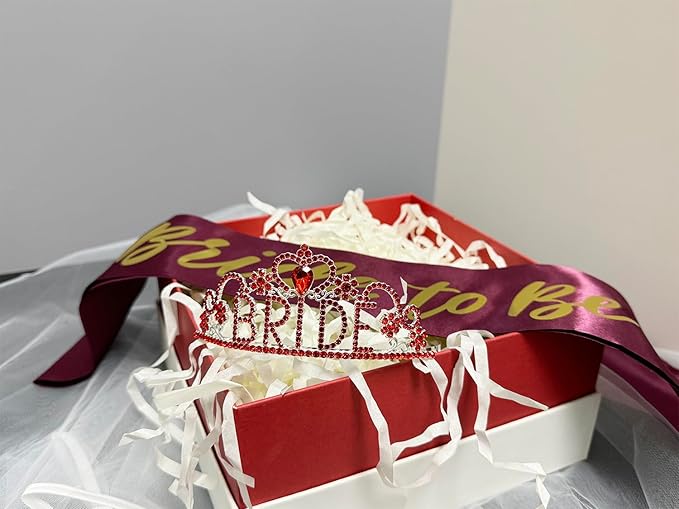 JETKONG 3 Pcs Bachelorette Party Decorations BRIDE Crown, Bride to Be Sash&Veil - Image 3
