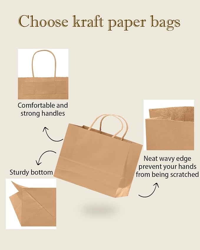 qiqee 50-Packs Brown Paper Gift Bags - Image 5