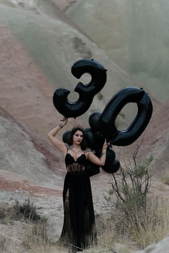 40 Inch Black Number Balloon 0-9, Big Size Happy Birthday Balloon, Foil Helium - Image 3