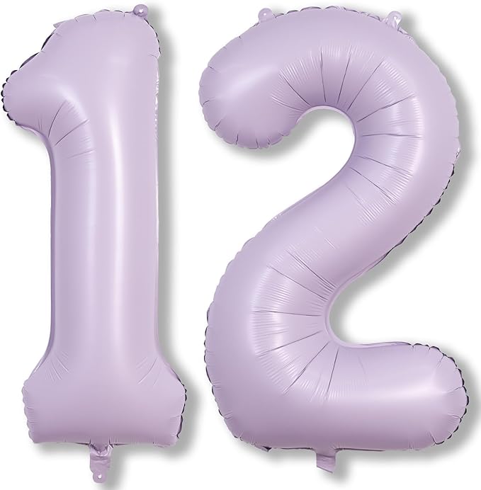 Pastel Purple Birthday Balloon Numbers 12, 40 Inch Giant Light Purple Foil by Lingqiang