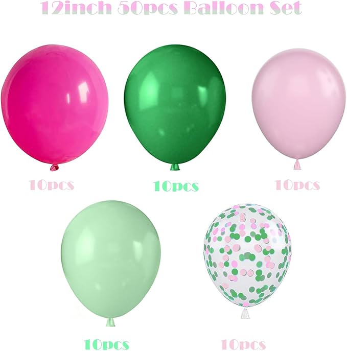 ZOOYOO 50pcs Balloons 12 Inch Green Pink Confetti Latex Balloons - Image 2