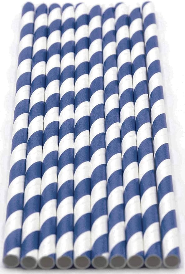 Pack of 150 Navy Blue Swirls Biodegradable 4-Ply Paper Drinking Straws - Image 2