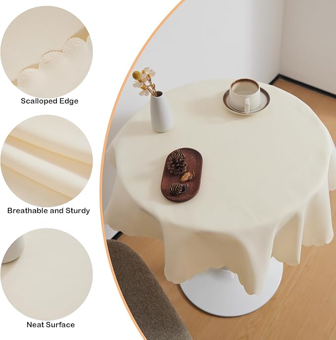 Small Round Beige Tablecloth 36 Inch Polyester Fabric Washable Table Cover - Image 4
