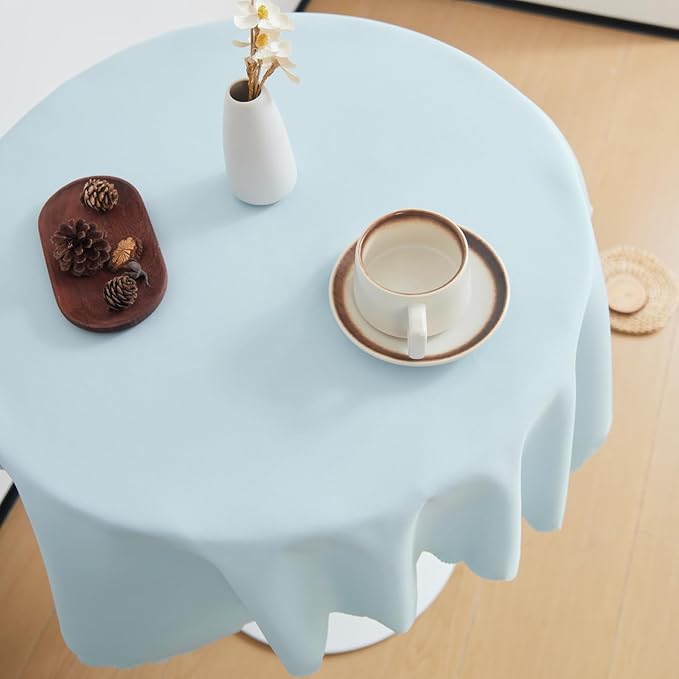 Small Square Light Blue Tablecloth 36 x 36 Inch Polyester Fabric Washable Table - Image 3