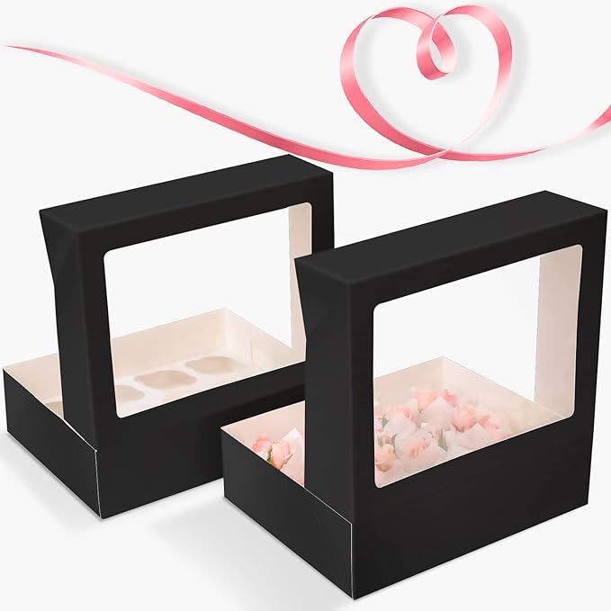 12 Cupcake Containers 10-Packs Black Cupcake Box Cupcakes Carrier, 12 Cupcake - Image 5