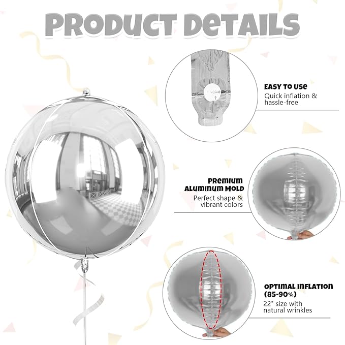 Giant 4D Foil Balloons, 22 Inch Big Round Foil Balloon - Image 4