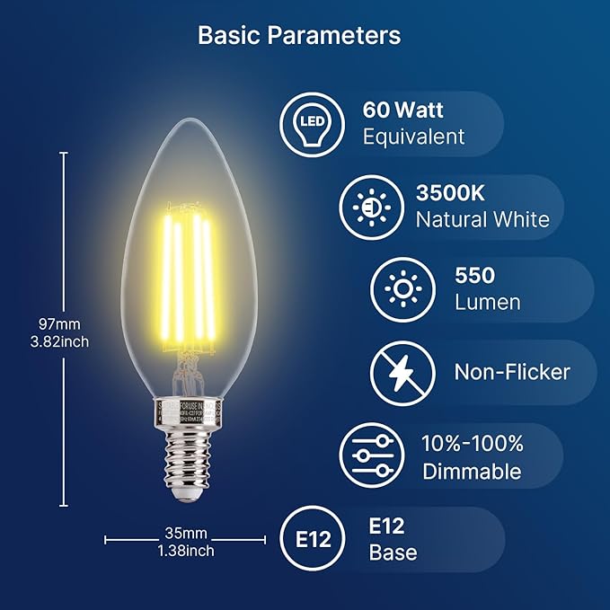 FLSNT 60W Equivalent LED Chandelier Light Bulbs, Dimmable LED B11 E12 - Image 2