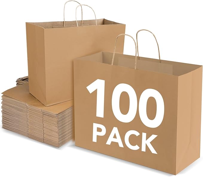 BURVAGY 16x6x12 Inch 100 Pcs Large Kraft Paper Bags by BURVAGY