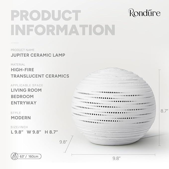 RONDURE 8.7" Modern Ceramic Table Lamp, Modern Bedside Lamps - Image 3