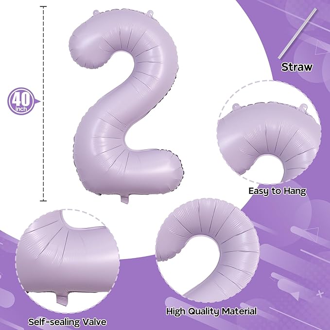 Light Purple 2 Balloons, 40 Inch Giant Lilac Helium Mylar Foil Number 0-9 - Image 2