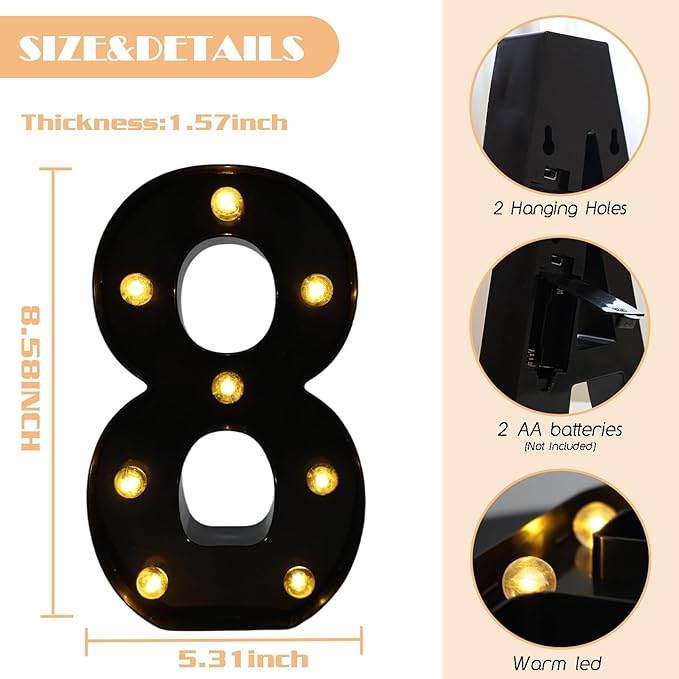 LED Marquee Numbers, 8.58 Inch Led Light Up Numbers - Image 2