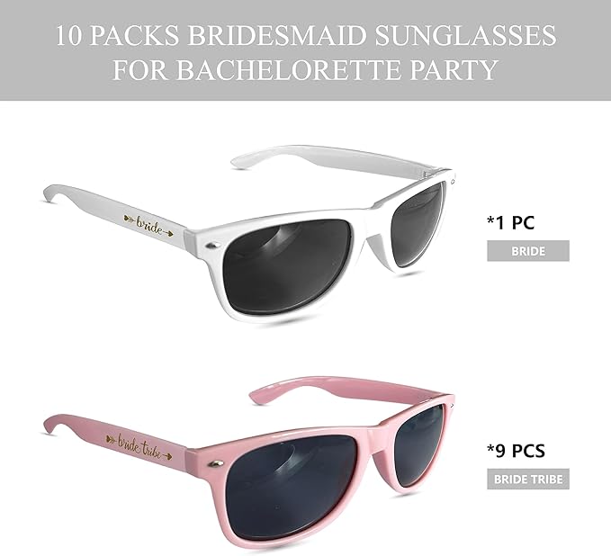 LADY&HOME 10 Pack Bachelorette Party Sunglasses Favors, Bridesmaid and Bride - Image 2