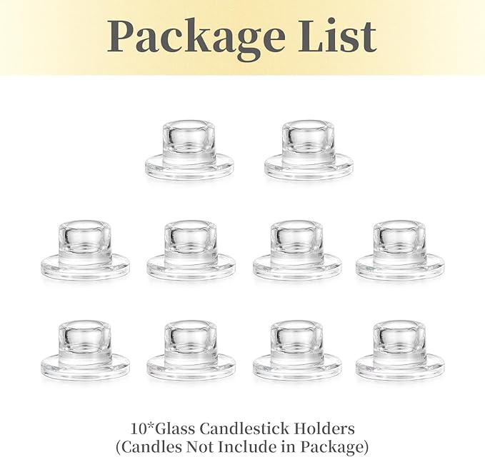Hewory Glass Taper Candle Holders: 10 PCS Candlestick Holders Clear Short - Image 7