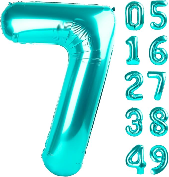 Teal Blue Number 7 Birthday Balloon 40 Inch, Digital Balloons by Upgesy