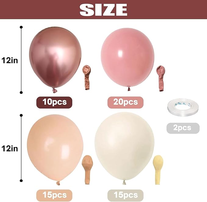 Togvu Retro Blush Pink Balloons, 60 Packs 12 Inch Dusty Pink Metallic Chrome - Image 2
