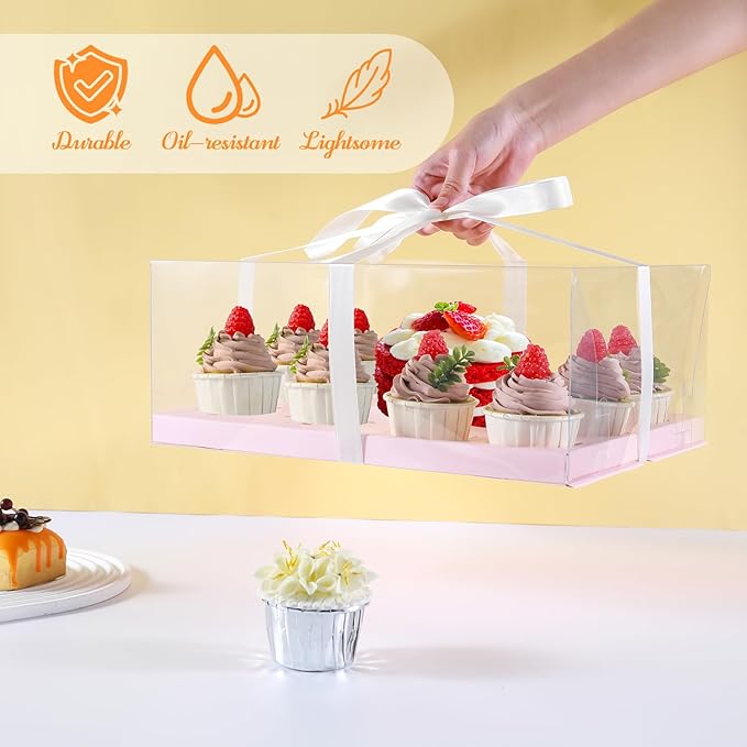 JCD 3 Pcs Pink Cake and Cupcake Combo Bento Boxes - Image 3