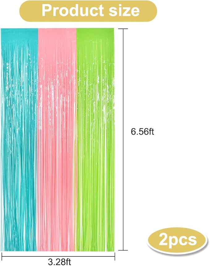 BEISHIDA 2Pcs Blue Pink Green Door Streamers Pastel Colors Foil Fringe Curtains - Image 2