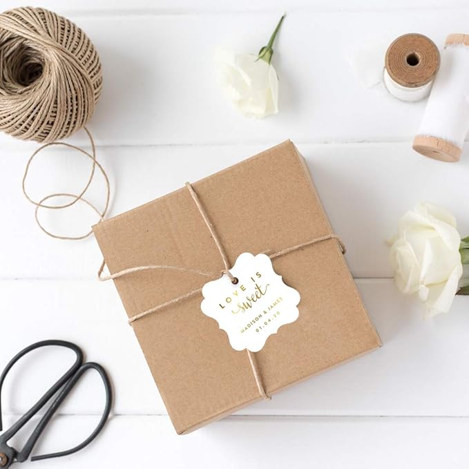 Andaz Press Personalized Fancy Frame Square Wedding Gift Tags, Metallic Gold Ink - Image 2