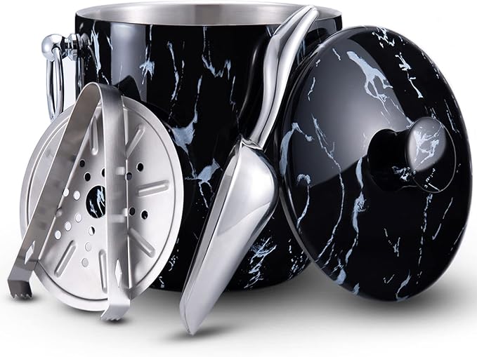 Ice Bucket with Lid, Tongs and Strainer by WENEGG