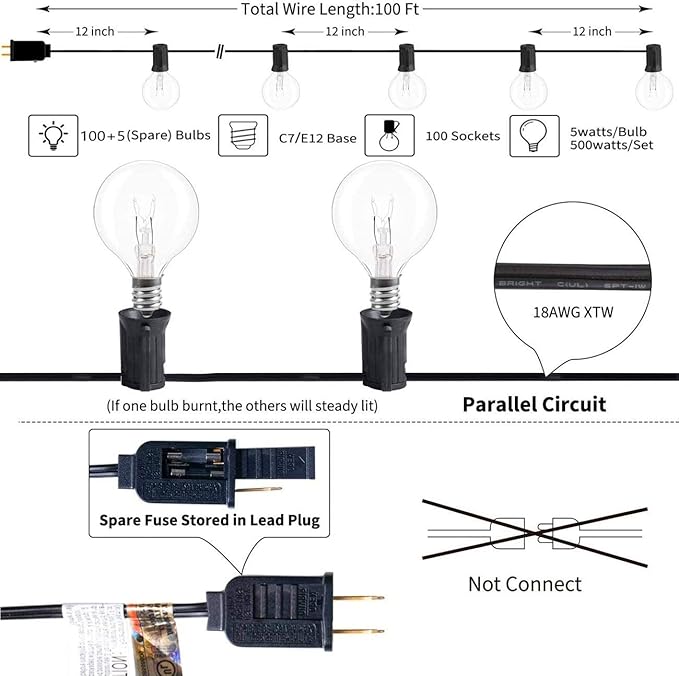 SUNSGNE 100Ft Patio String Lights Waterproof G40 Outdoor String Lights - Image 2