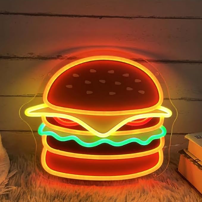 Burger LED Neon Sign, Custom UV Printed Hamburger LED Neon Light Home Kitchen - Image 4