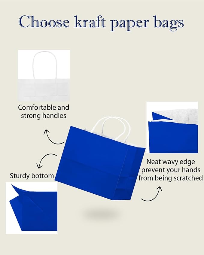 qiqee 50-Packs Diamond Blue Paper Gift Bags - Image 5