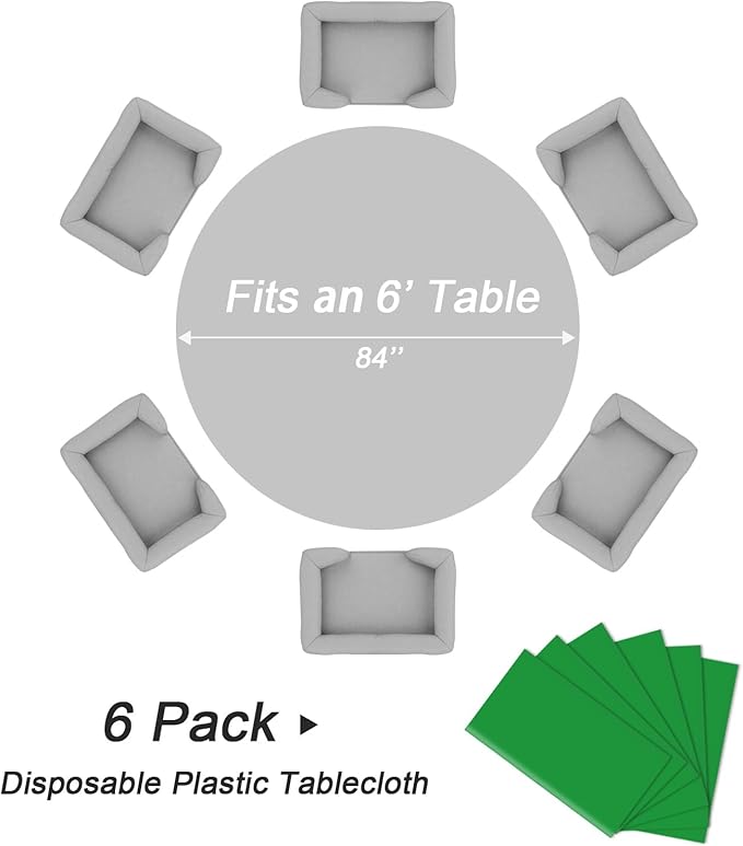 QIKSION Green Round Tablecloth 6 Pack, 84 Inch Plastic Table Cover Disposable - Image 5