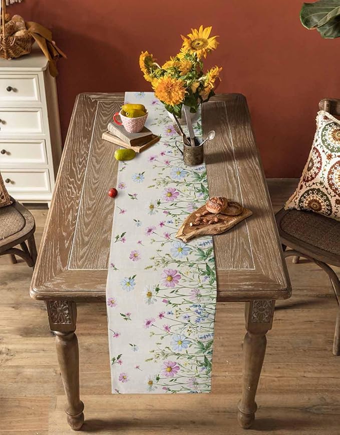 Vintage Wildflowers Cotton Linen Table Runner - Image 4