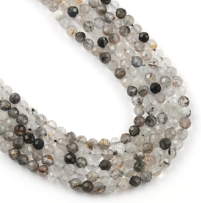 Song Xi 180pcs 2mm Natural Black Rutilated Quartz Gemstone Beads Faceted Round - Image 3