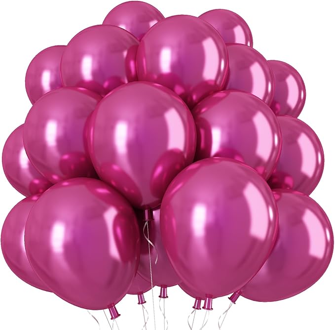 Chrome Fuchsia Balloons, Shiny Thick Chrome Metallic Magenta Latex Helium by KEPMOV