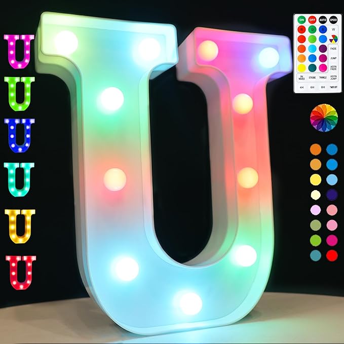 Light Up Colorful LED Marquee Letter lights, 18 Colors Changing Alphabet by OYCBUZO