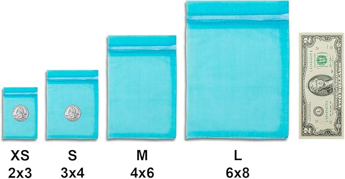 TheDisplayGuys 48-Pack 2" x 2-3/4" Turquoise Blue Sheer Organza Gift Bags - Image 5