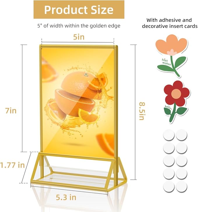 Acrylic Sign Holder 5x7 Gold Display Stand, Acrylic Frames - Image 3