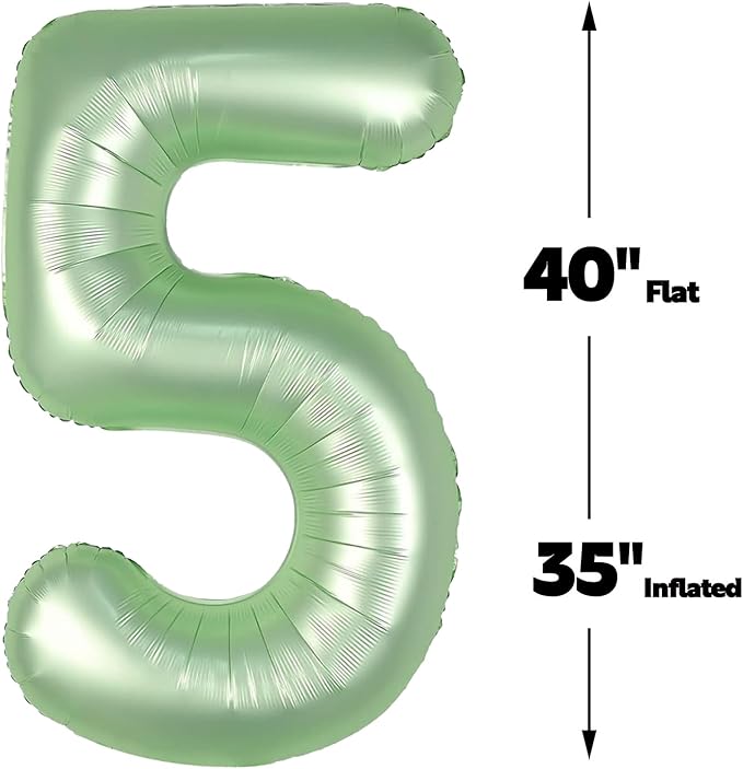 Large Sage Green 40 Inch Birthday Number 5 Balloon, Sage Green Five 5th 15 25 - Image 3