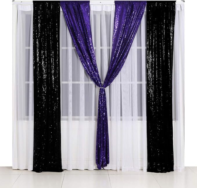 SquarePie Sequin Backdrop Curtain 2FT x 8FT Purple 2pcs Background - Image 9