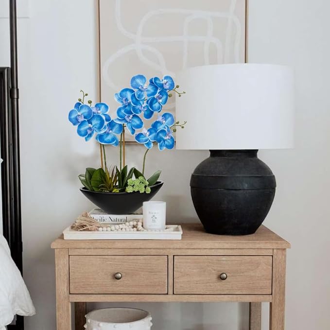 Briful Blue Orchid Fake Flowers 17in Artificial Orchid Silk Flowers in Black - Image 5
