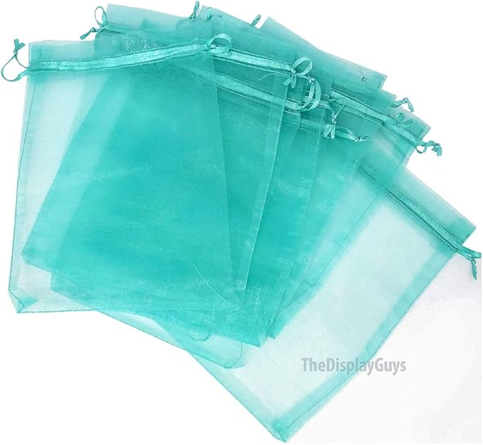 TheDisplayGuys 100-Pack 6x8 Teal Sheer Organza Gift Bags - Image 5