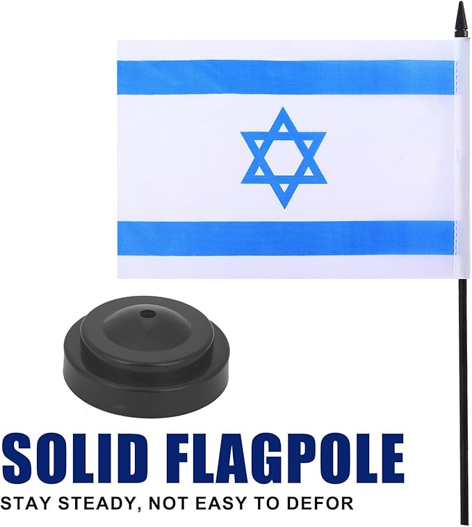 Israel Desk Flag 12" Solid Pole Deluxe Set Israeli Flags Banner Mini Small - Image 3