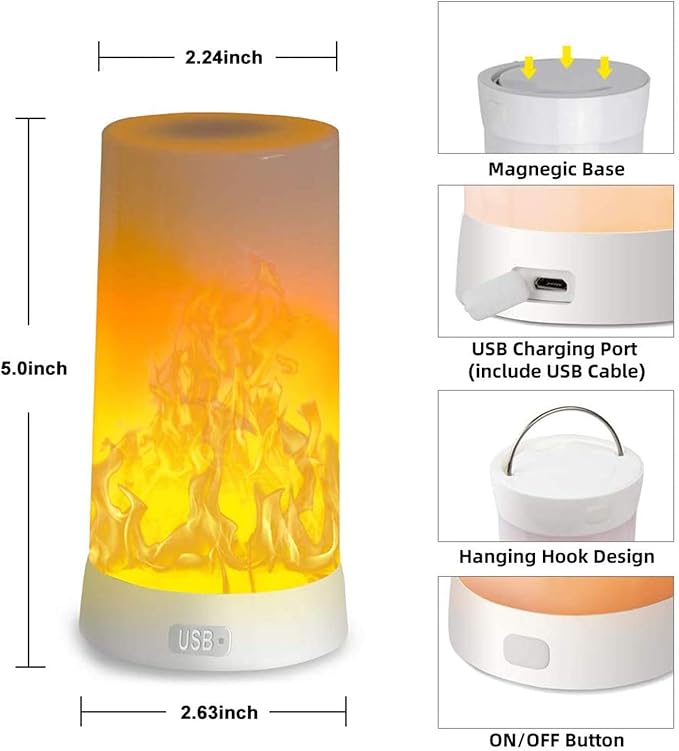 LED Flame Effect Light, USB Rechargeable Outdoor Flame Table Lamp Waterproof - Image 7