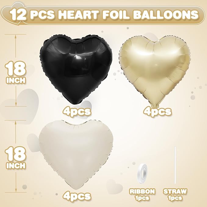 Black White Gold Heart Balloons - Image 2