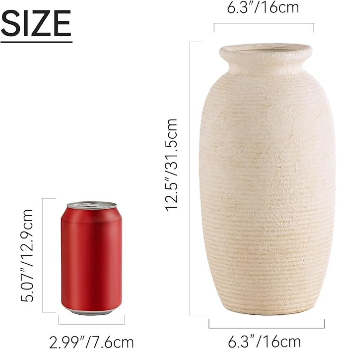 Ceramic Flower Vase, 12.5" Large Rustic Farmhouse Vases Home Decor Tall Pottery - Image 2