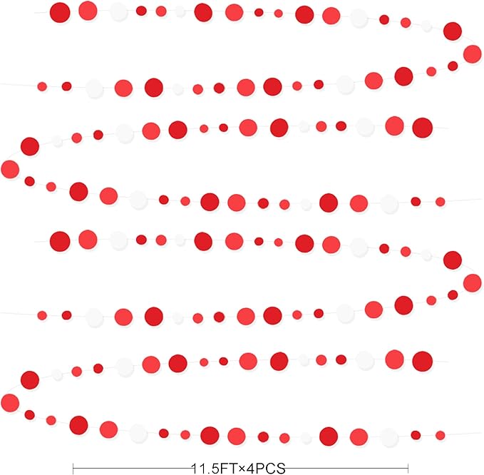 46 Ft Red Party Decorations Polka Dots Garlands Red and White Hanging Paper - Image 2