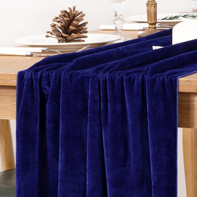 MLMC Royal Blue Velvet Table Runner 10ft Glossy Luxury Velvet Fall Table Runner by MLMC