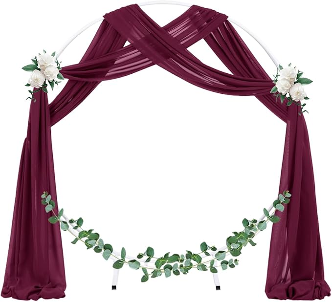 Socomi Wedding Arch Draping Fabric 3 Panels 29" x 19Ft Burgundy Sheer Chiffon - Image 2
